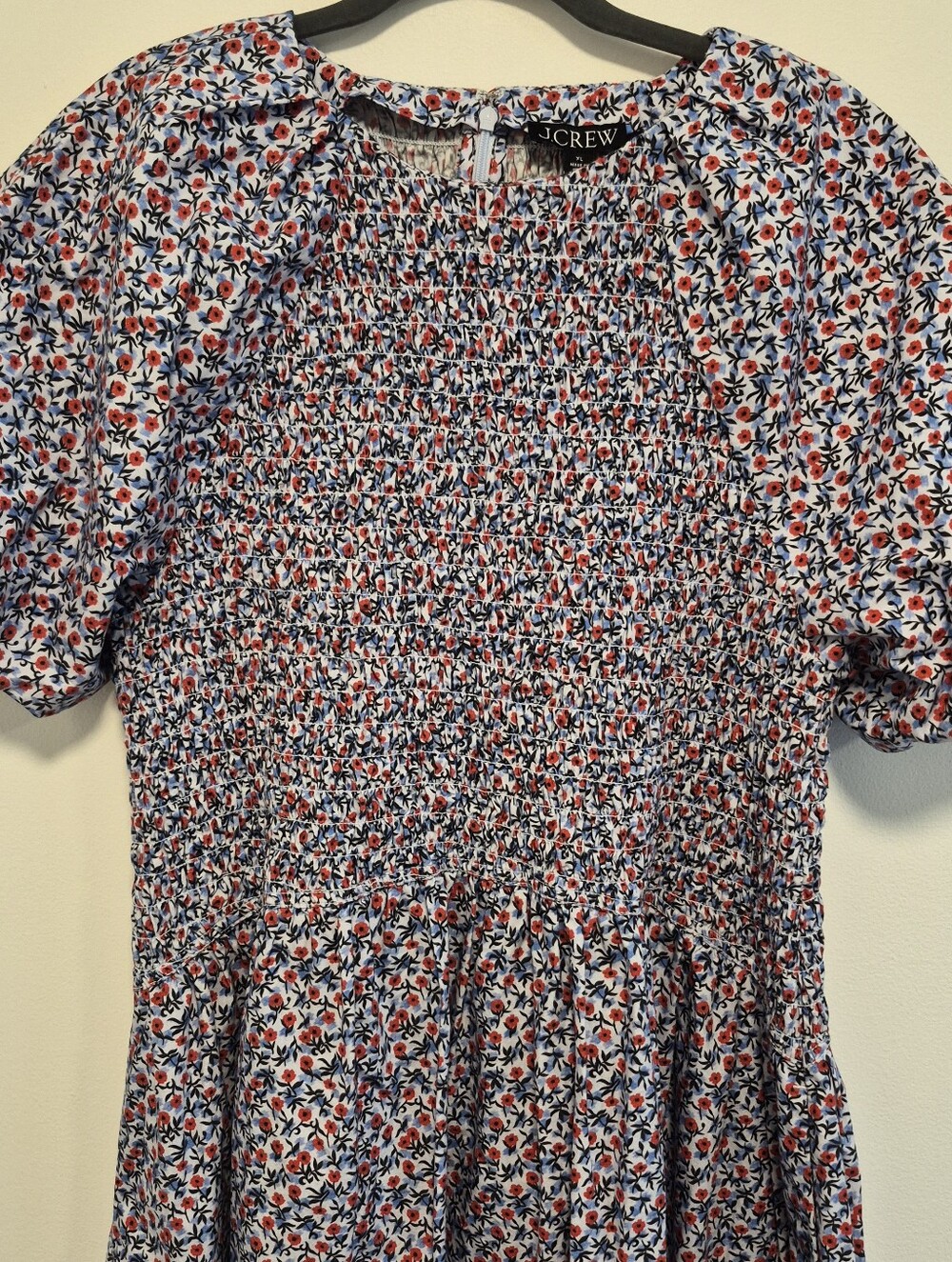 J. Crew Meadow Midi Dress Cotton Poplin Floral Smocked Puff Sleeves Size XL - Picture 4 of 14